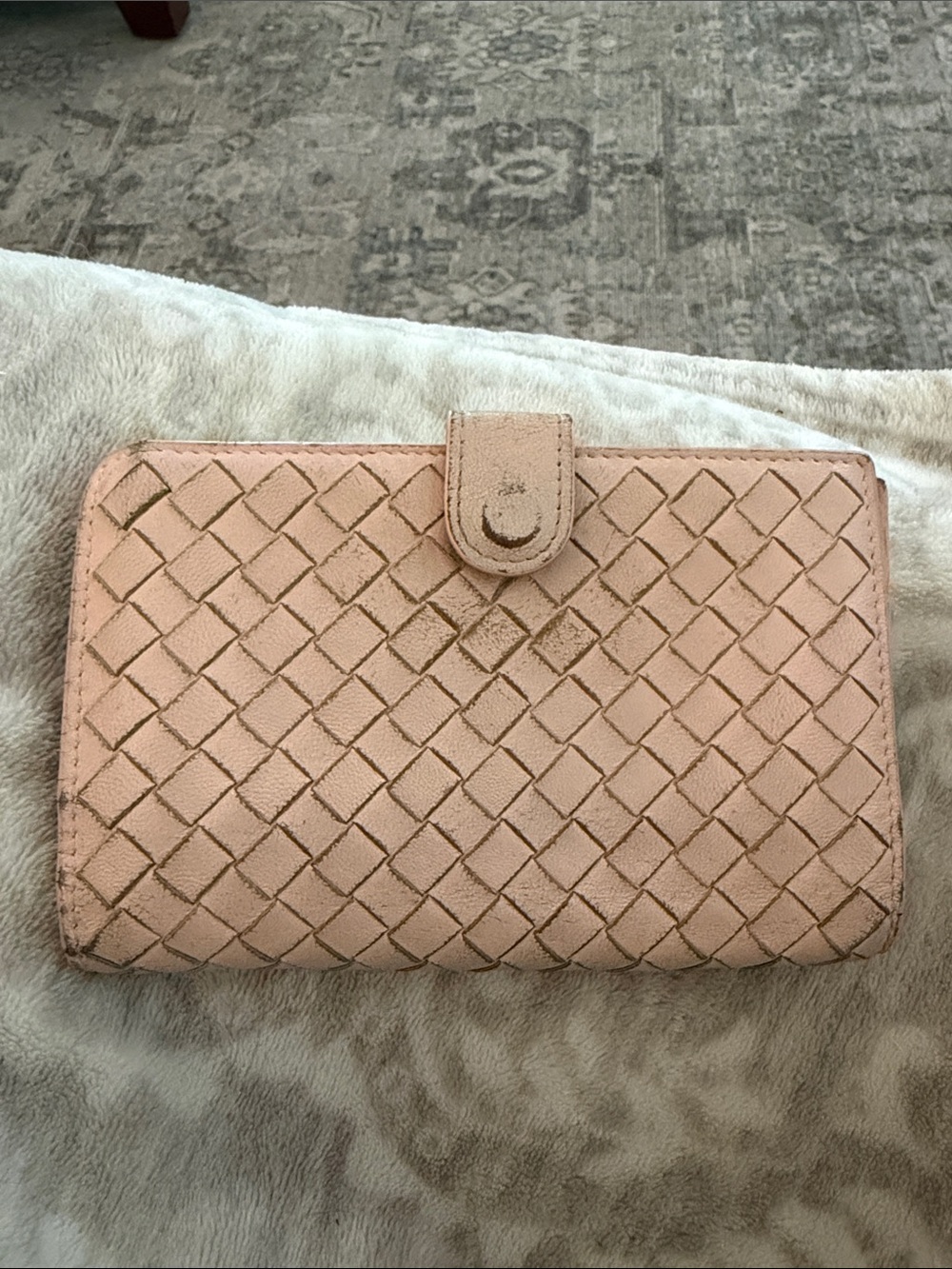 Bottega Veneta Blush Pink Intrecciato Leather Snap Wallet